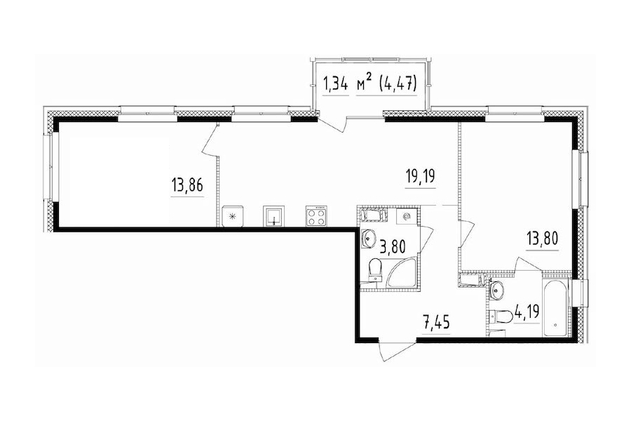 2-комнатная квартира 66.76 м², 13/13 эт., ЖК «Чёрная речка(Nordest)»
